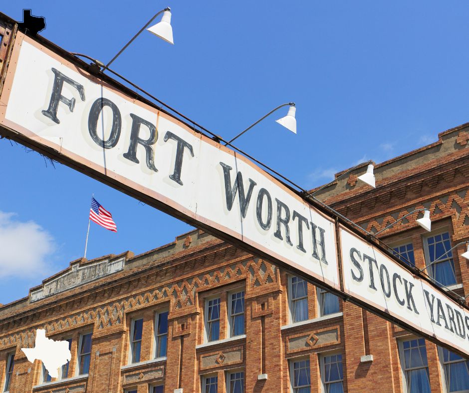 A sign reading "Fort Worth Stockyards," representing a key attraction in Fort Worth, Texas, near cheap summer camps in DFW.